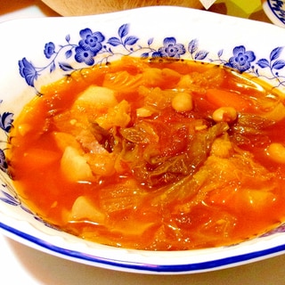 サボイキャベツと大豆のトマトスープ